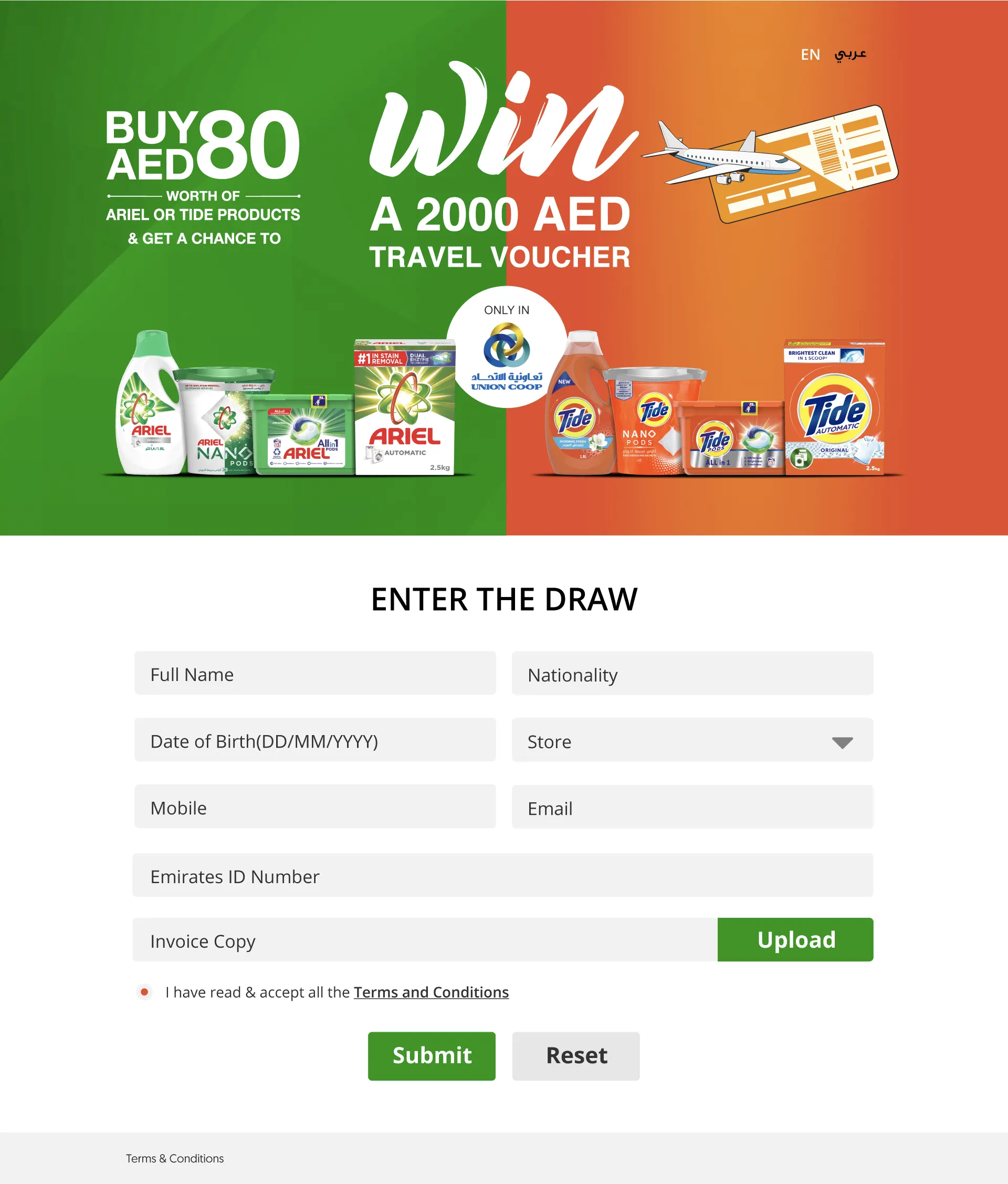 Ariel & Tide Scan & Win – AED 2,000 Travel Voucher Campaign screen 1