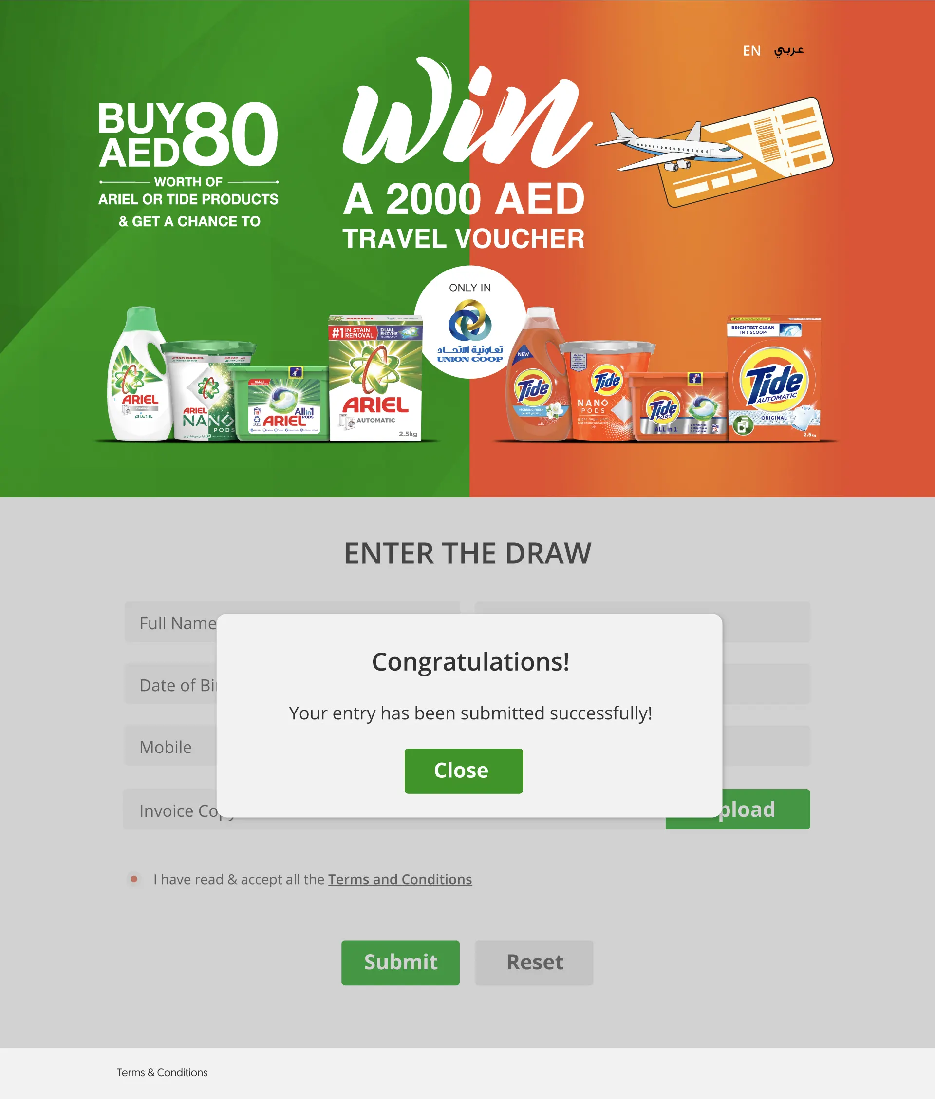 Ariel & Tide Scan & Win – AED 2,000 Travel Voucher Campaign screen 3