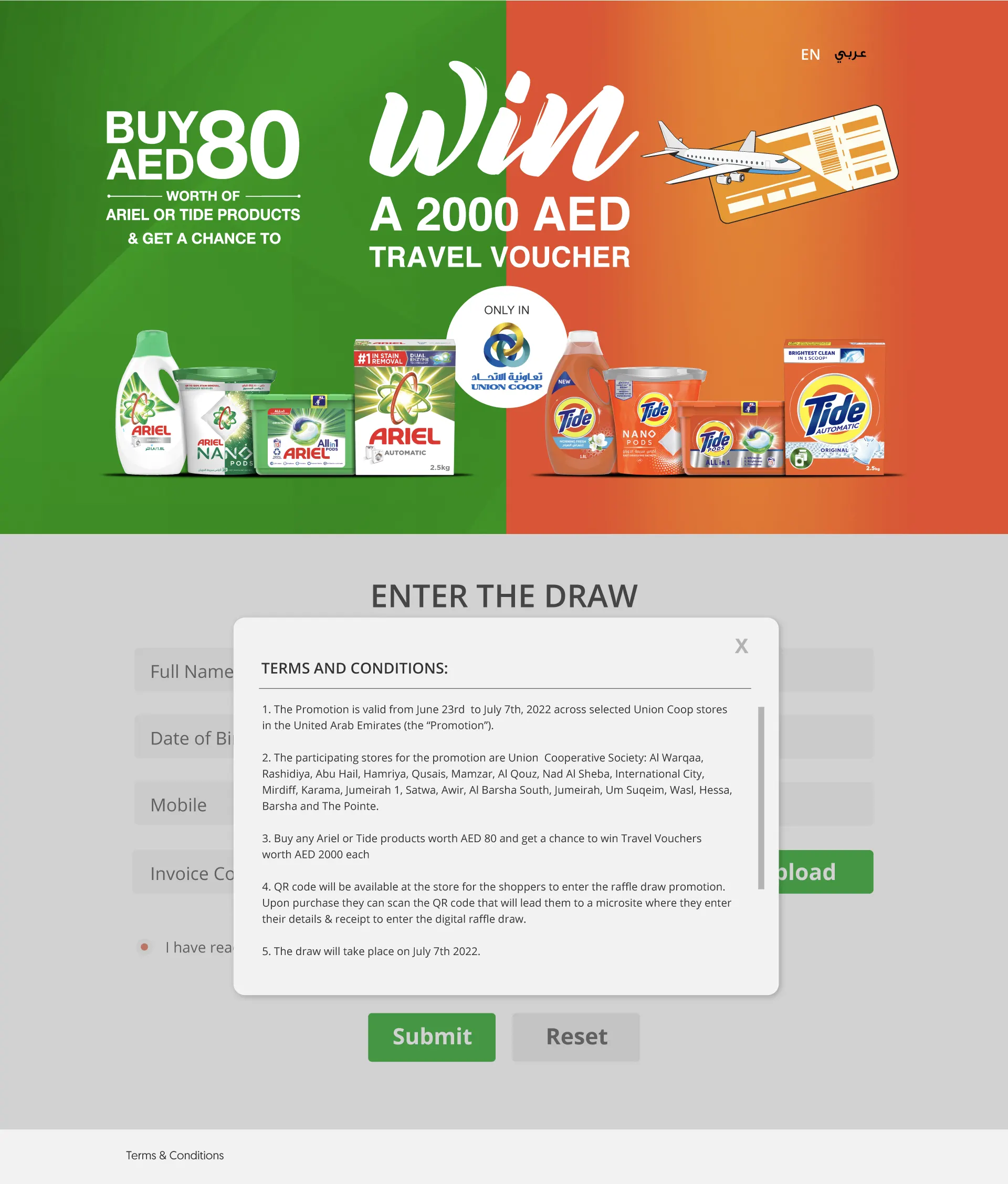 Ariel & Tide Scan & Win – AED 2,000 Travel Voucher Campaign screen 4