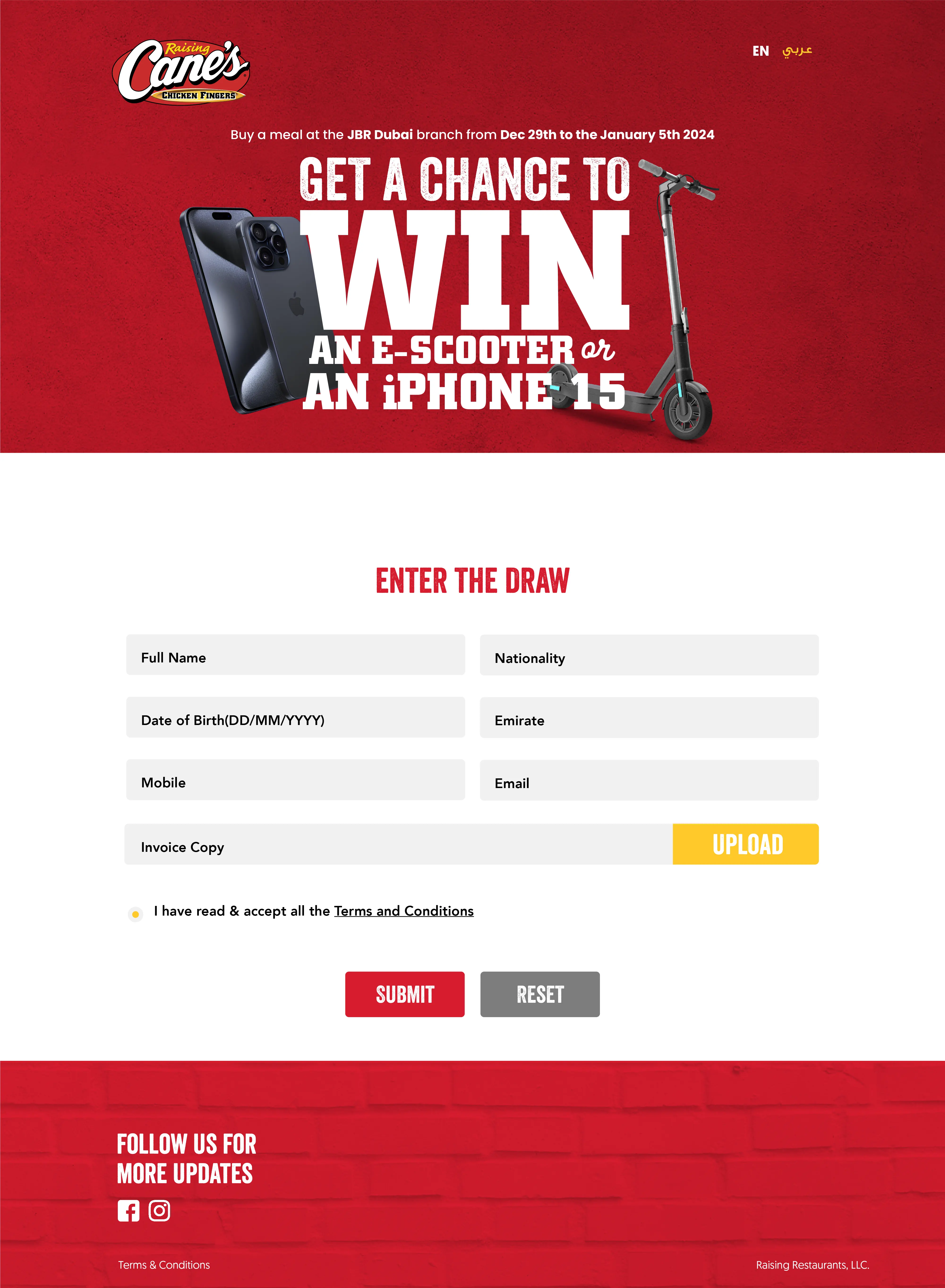 Raising Cane’s JBR – Scan & Win Campaign screen 1